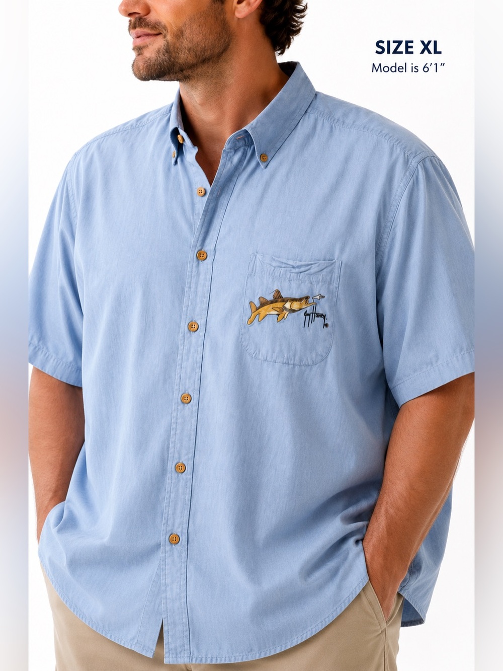 Vintage Guy Harvey AFTCO Blue Water Fishing Shirt Mens XL Cotton Blue Snook